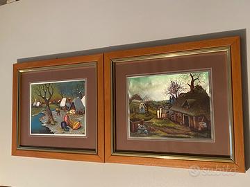 Coppia di quadri con paesaggio