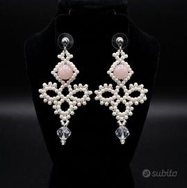 Orecchini handmade vintage quarzo rosa cristallo