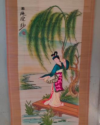 Rotolo in bambù Scroll Painting anni '70