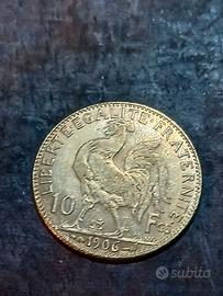 Moneta Oro 10 Franchi Galletto 1906 Francia - Terz
