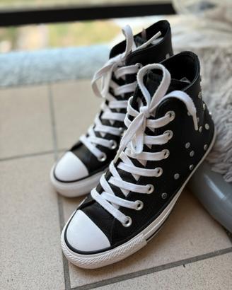 🔥Converse All Star Pelle Nera & Borchie - Tg 36