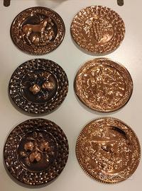 Set 6 Piatti Decorativi Vintage in Rame Sbalzato