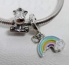 Pandora Coppia charm Bruno unicorno e Arcobaleno