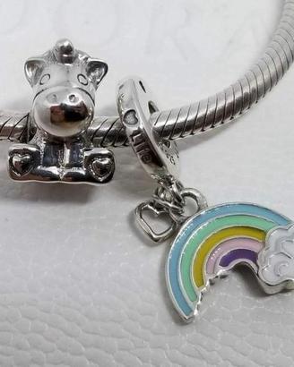 Pandora Coppia charm Bruno unicorno e Arcobaleno