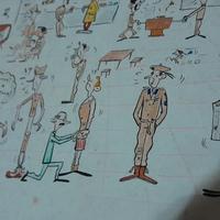 2 vecchi disegni a inchiostro satira militare 1952