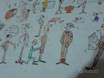 2 vecchi disegni a inchiostro satira militare 1952