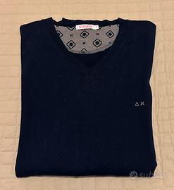 SUN 68 maglia girocollo  lana e cotone blu toppe