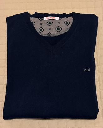 SUN 68 maglia girocollo  lana e cotone blu toppe