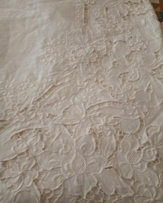 coperta matrimoniale lino con inserti intaglio 