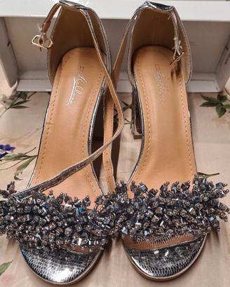 Scarpe Decolleté Color Argento con Strass - Meliss