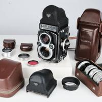 Set perfetto e raro di Rolleiflex 3.5F Whiteface