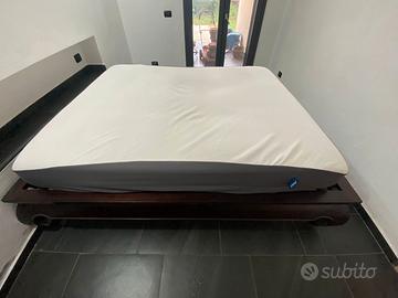 Letto legno massiccio etnico basso, matrimoniale