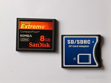 scheda compact flash 8gb + adapter Sd >Cf