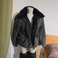 Nuova giacca in denim Primark nera mix in pellicci