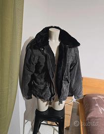 Nuova giacca in denim Primark nera mix in pellicci