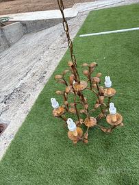 lampadario a sospensione vintage in ferro battuto