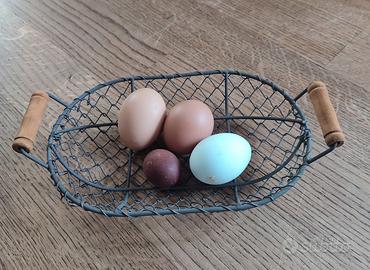 Cestino vintage filo di metallo e legno