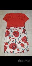 Abito patchwork 2-in-1 floreale rosso - M - Nuovo
