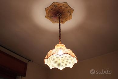 Lampadario da soffitto in vimini e paglia anni '60
