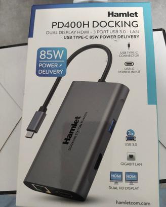 Hamlet Dock USB-C 2 Monitor HDMI 4K LAN Gig usata