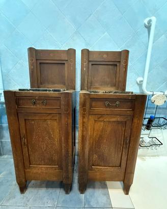 Coppia comodini vintage in legno e marmo