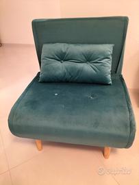 divano letto in velluto verde ottanio