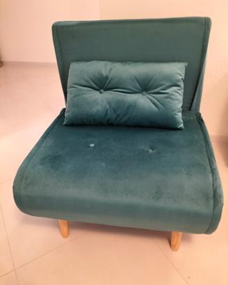 divano letto in velluto verde ottanio