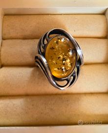 Anello argento 925 con ambra baltica anni 60/70