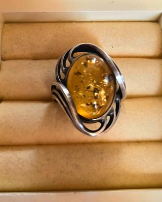 Anello argento 925 con ambra baltica anni 60/70