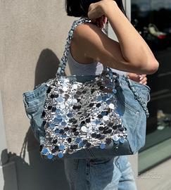 Borsa stupenda in jeans e pajettes nuova