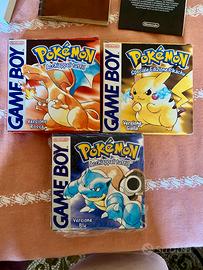 3 giochi pokemon blu rosso e giallo game boy
