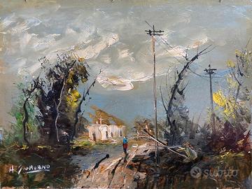 Dipinto Olio su Masonite Paesaggio Rurale Giordano