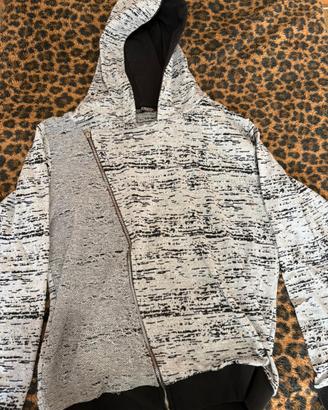 Felpa con zip asimmetrica e cappuccio-TAGLIA L
