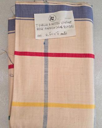 Tovaglia vintage beige a quadri (32-corredo nonna)