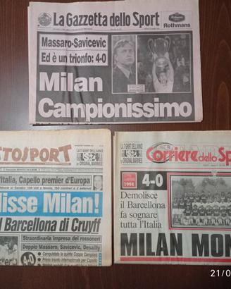 Milan Campione d'Europa 1994 Quotidiani sportivi 