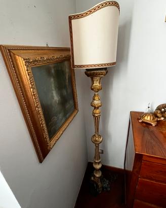 Lampada da terra piantana legno dorato d'epoca