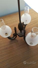 Lampadario Vintage in Ottone con Decorazioni Vetro
