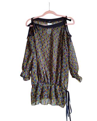 Top Geometrico peplo, maniche 3¼ e spalle scoperte