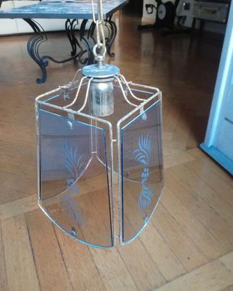 Lampadario lanterna vintage 1 luce metallo e vetro