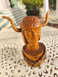 SCULTURA IN LEGNO MASSELLO Busto di Indiano legno