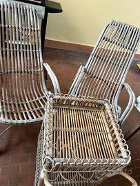 2 poltrone + carrello porta bevande  in vimini