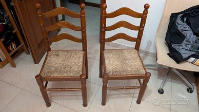 set di 2 sedie di legno con seduta in paglia 