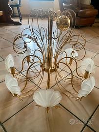 Lampadario Murano e ottone in bagno oro