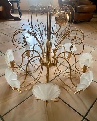 Lampadario Murano e ottone in bagno oro