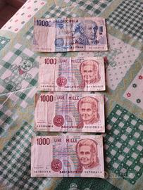 3 banconote 1000 lire e una da 10000 lire