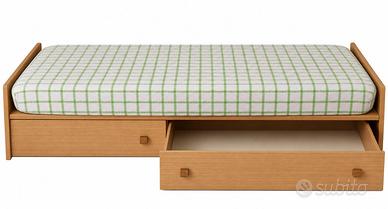 Letto singolo in legno con cassettoni contenitore
