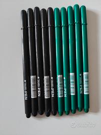 Set da Nr. 10 Penne tratto Pen(5 nere e 5 verdi)