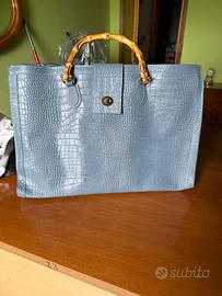 Borsa in pelle cocco azzurra