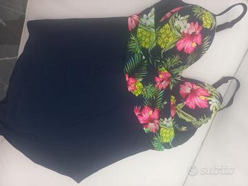 Costume intero bikini donna blu notte floreale