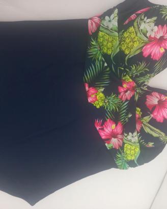 Costume intero bikini donna blu notte floreale